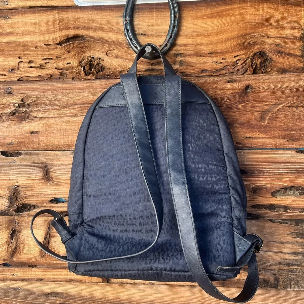 MICHAEL KORS | Navy Blue Morgan Medium Logo Jacquard Backpack